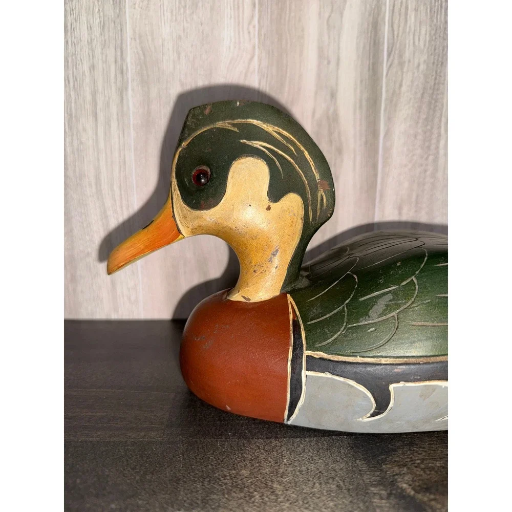Vintage Hand Painted Wooden Wood Duck Decoy Decorative Folk‎ Art Figurine